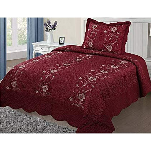 Global Home Red & Gold Embroidered Twin Bed Quilt Bedding Blanket Bedspread Global Home Red & Gold Embroidered Twin Bed Quilt Bedding Blanket Bedspread